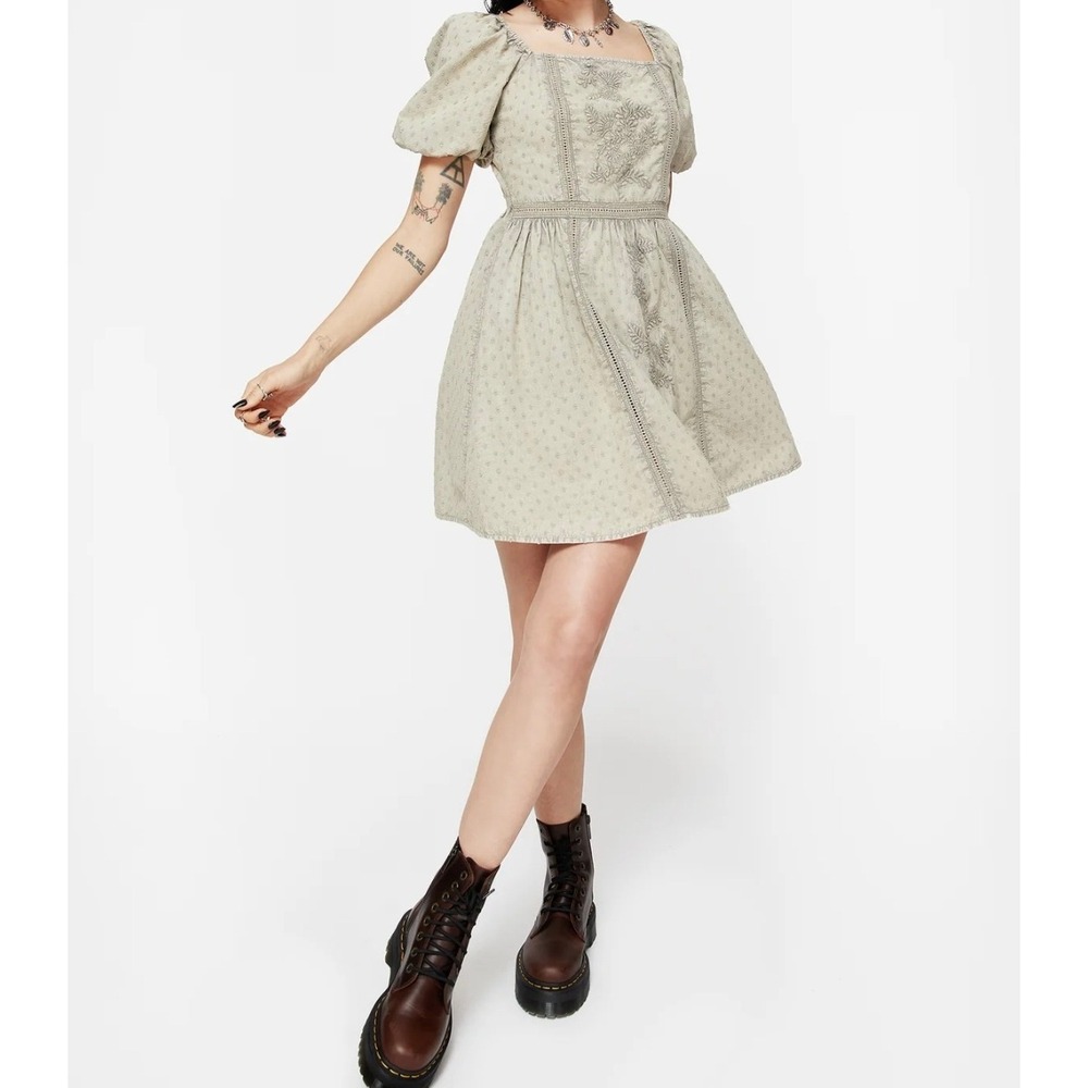 Disturbia Caustic Cotton Frill Puff Sleeve Mini Dress Size US 2 Cottagecore